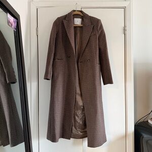 Mango Brown Houndstooth Long Pea Coat small